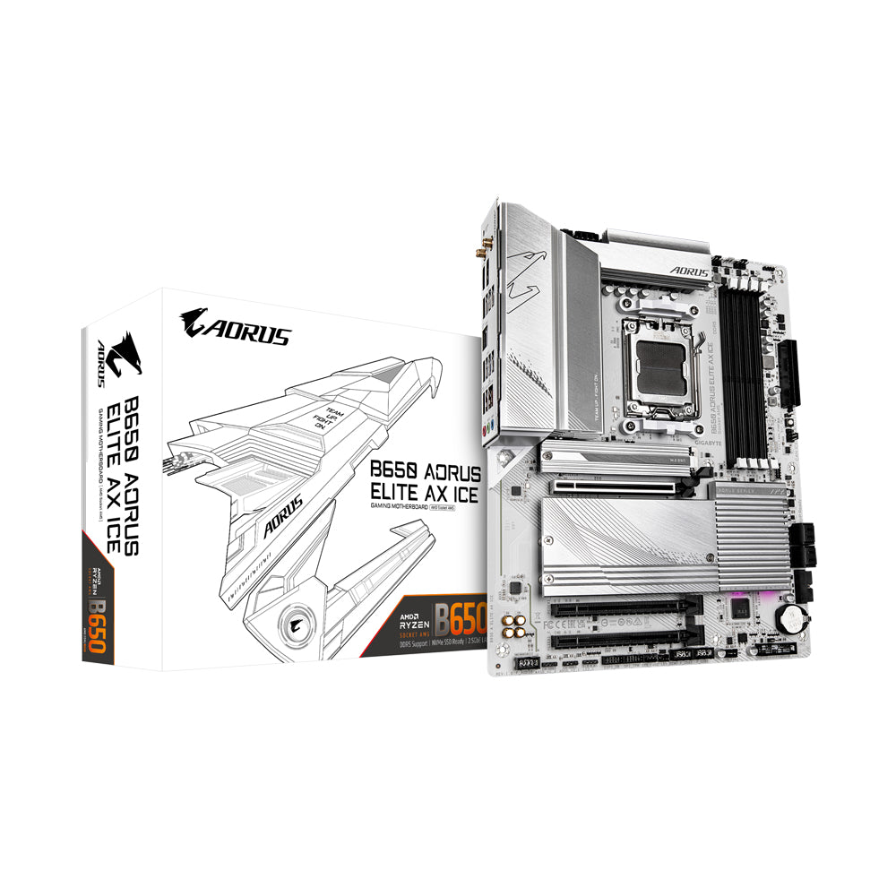 GIGABYTE B650 AORUS ELITE AX ICE Motherboard - Supports AMD Ryzen 8000 CPUs, 12+2+2 Phases Digital VRM, up to 8000MHz DDR5 (OC), 1xPCIe 5.0 + 2xPCIe 4.0 M.2, Wi-Fi 6E, 2.5GbE LAN, USB 3.2 Gen 2