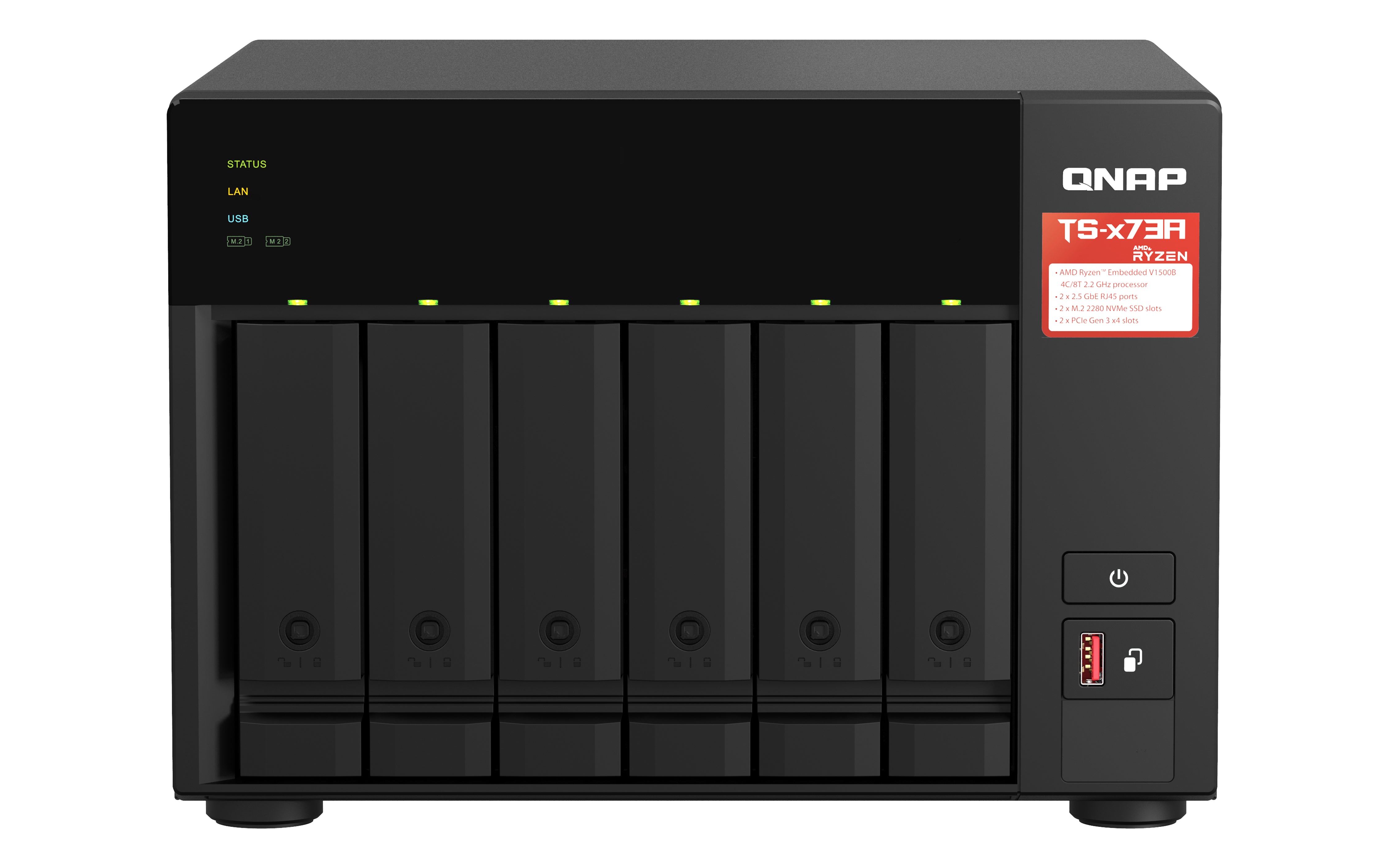 QNAP TS-673A NAS Tower AMD Ryzen V1500B 8 GB DDR4 QNAP Turbo System Black