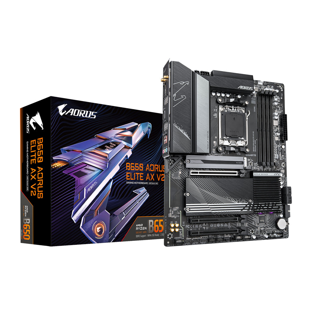 GIGABYTE B650 AORUS ELITE AX V2 Motherboard - Supports AMD AM5 CPUs, 12+2+2 Phases Digital VRM, up to 8000MHz DDR5 (OC), 1xPCIe 5.0 + 2xPCIe 4.0 M.2, Wi-Fi 6E, 2.5GbE LAN, USB 3.2 Gen 2